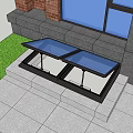 Double Skylight Structure With Black Frame Blue Glass And Brick Wall 3d model
