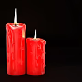 Red Candle Lamp With Two Burning Flames Dripping Wax And Warm Glow Tabletop Decor