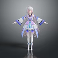 3D Fantasy Character With Long Silver Hair Purple Outfit And Mythical Creature Companion