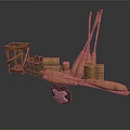 Wooden Cargo Transport Structure With Crates Storage Boxes And Support Frames 3d model