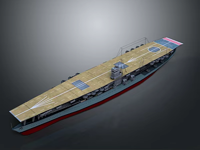 Scale Aircraft Carrier Model With Wooden Flight Deck Runway Markings And Gray Hull 3d model