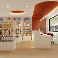 Modern Retail Store Interior With Well Arranged Shelves Various Products Front Counter And Seating Chairs