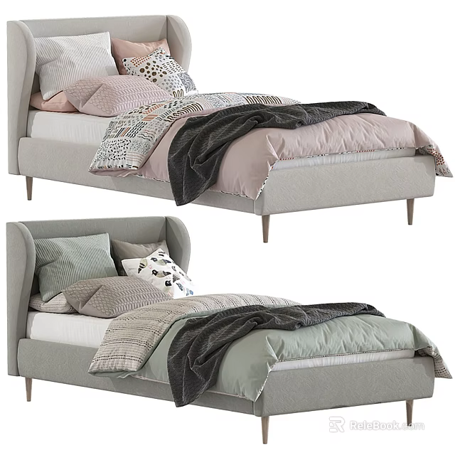 Modern Children's Bed With Soft Bedding Decorative Pillows And Cozy Design 3d model 
