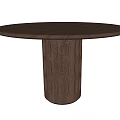 Modern Round Dining Table With Dark Wooden Tabletop And Perforated Cylindrical Base 3d model
