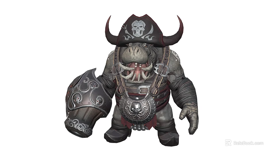 Horned Pirate Creature With Skull Decorated Hat Octopus Face And Heavy Armor 3d model 