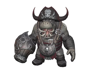 Horned Pirate Creature With Skull Decorated Hat Octopus Face And Heavy Armor 3d model