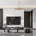 Modern Living And Dining Room Interior With Chandelier Sofa Dining Table And Round Wall Art