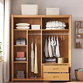 Minimalist Wooden Wardrobe Interior With Double Door Design And Light Wood Tone