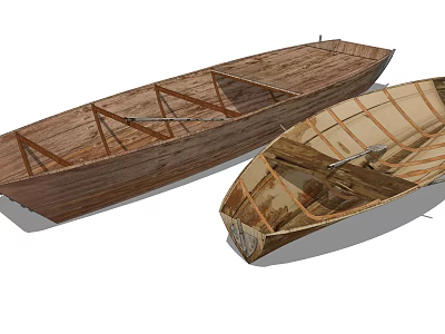Two Traditional Wooden Boats with Exposed Wooden Frames and Classic Nautical Design 3d model