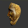 Shiny Golden Animal Mask With Intricate Facial Carvings And Smooth Surface