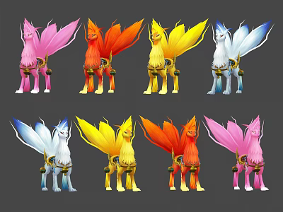 Vibrant Winged Fantasy Characters in Game and Movie with Pink Orange Yellow White Colors 3d model