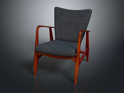 Stylish Single Chair With Gray Fabric Seat Wooden Armrests And Button Tufted Backrest 3d model