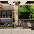 Courtyard Garden Design With Green Lawn Stone Path Outdoor Seating And Plants