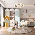 Kids Room Interior With Light Blue Bed Animal Wall Decals Pendant Light And Storage Cabinets