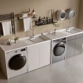 Modern Laundry Room Interior with Two Washing Machines Sink and Towel Rack