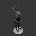 3D Rabbit Character Model With Long Ears Blue Outfit And White Base