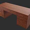 Modern Wooden Office Desk With Multiple Drawers And Brown Finish