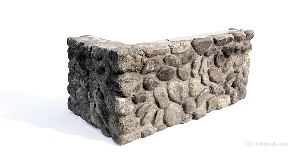 Rustic Building Exterior Wall With Irregular Stone Blocks And Natural Textured Surface 3d model