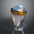 Traditional Embroidered Headband with Black Base Yellow Red Patterns and Central Sun Shaped Design