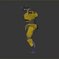 Yellow Robot Character With Open Arms Smiley Face Blue Feet Detailed 3D Design