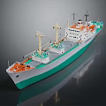 White and Green Cargo Ship With Upper Structure And Deck Equipment 3d model