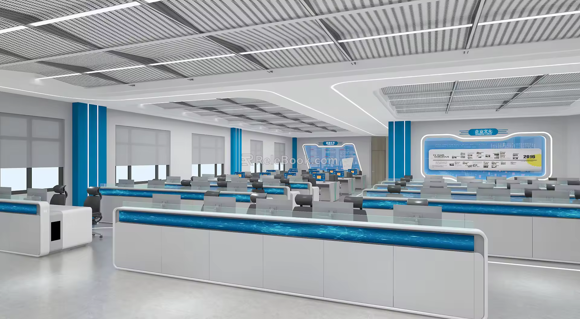 Modern public office area Science and technology centralized control center office area 3d model