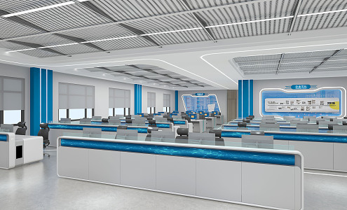 Modern public office area Science and technology centralized control center office area 3d model