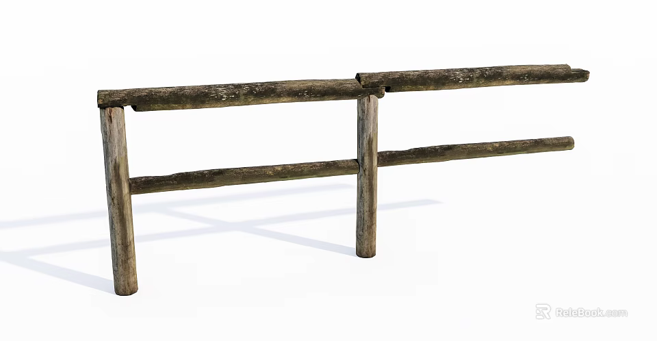Rustic Wooden Fence With Natural Posts And Horizontal Rails For Outdoor Use 3d model 