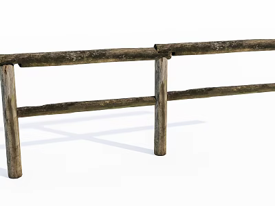 Rustic Wooden Fence With Natural Posts And Horizontal Rails For Outdoor Use 3d model