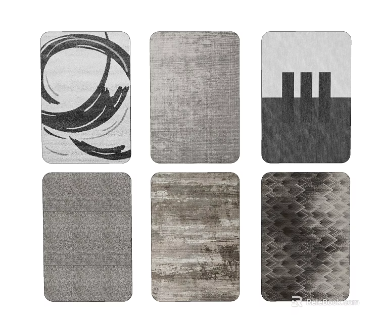 Modern Square Rugs With Abstract Geometric Patterns And Textured Gray Tones 3d model