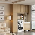 Modern Wooden Balcony Cabinet With Laundry Machine Sink And Hanging Space
