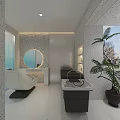 Modern Hair Salon Interior Design With White Styling Chairs Marble Reception Desk And Mirrors