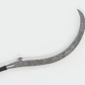 Ancient Scimitar Weapon With Intricate Engraved Metal Blade And Black Handle
