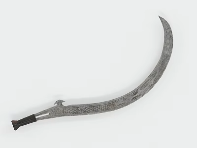 Ancient Scimitar Weapon With Intricate Engraved Metal Blade And Black Handle 3d model
