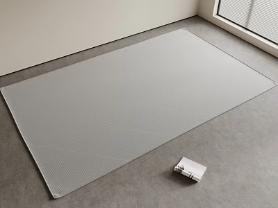 Light Gray Square Rug With Geometric Diamond Lines In Modern Room Near Window 3d model