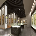 Traditional Art Gallery Interior With Framed Paintings And Glass Display Cases