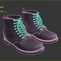 Classic Navy Blue Leather Lace Up Boots With Metal Eyelets And Stitched Soles