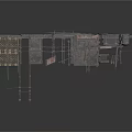 Multi Level Industrial Scaffolding Structure With Metal Frames Wooden Platforms And Mesh Panels