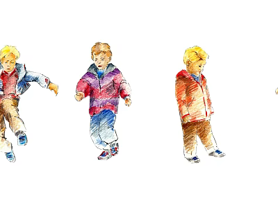 Men in Colorful Jackets Walking in Different Poses on White Background 3d model