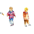 Men in Colorful Jackets Walking in Different Poses on White Background