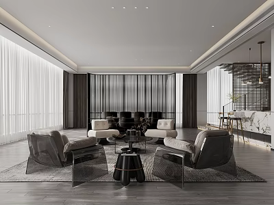 Modern Office Interior With Comfortable Sofas Coffee Table And Floor To Ceiling Windows 3d model