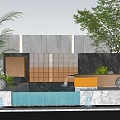 Modern Water Fountain Design With Decorative Plants Marble Base And Stone Wall Accents