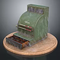Vintage Green Cash Register With Wooden Base Open Drawer And Buttons