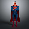 Superman Game Movie Character 3D Design Standing with Blue Suit Red Cape Iconic S Symbol