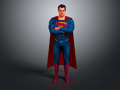 Superman Game Movie Character 3D Design Standing with Blue Suit Red Cape Iconic S Symbol 3d model