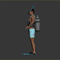 Man Wearing Scuba Diving Mask Snorkel BCD And Blue Patterned Shorts With Flippers 3d model