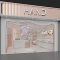 Elegant Modern Beauty Showroom Interior With Branded Cosmetic Products Display Shelves And Lighting