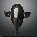Futuristic Spacecraft 3D Model With Red Green Exterior Central Transparent Window And Side Propulsion Structures