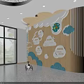 Colorful Kindergarten Interior Design With Cloud Shaped Ceiling Round Lights Wooden Decor And Staircase