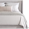 Stylish Bed Interior Design With Light Gray Headboard White Sheets And Multiple Pillows 3d model
